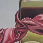 Bild: 11 Colle - bottiglia verde con nastro rosa 50x60